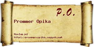 Prommer Opika névjegykártya